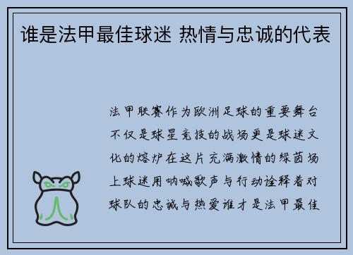 谁是法甲最佳球迷 热情与忠诚的代表